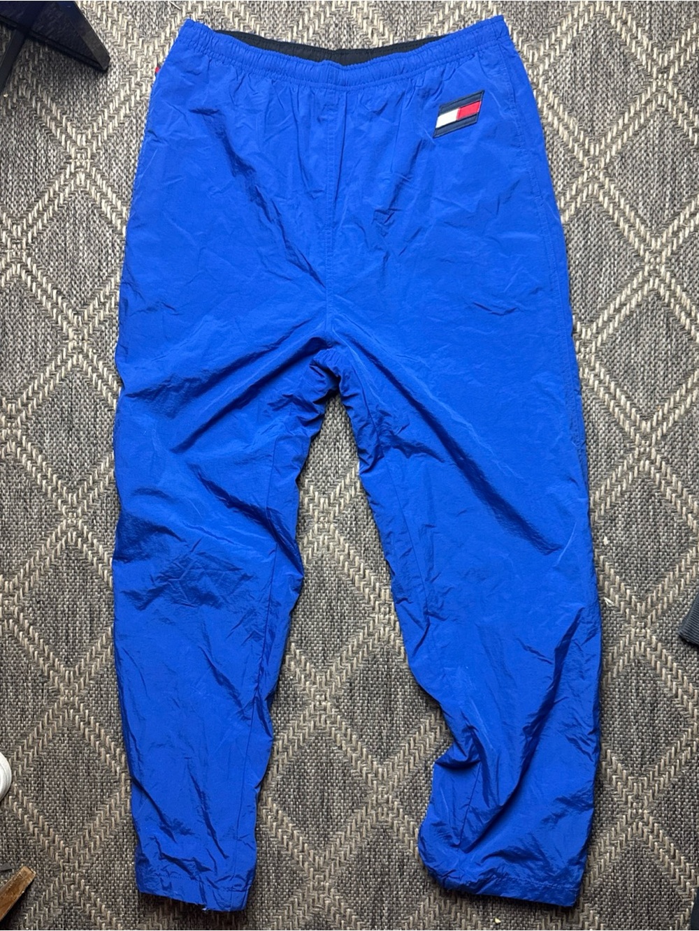 Vintage 90s Y2K Tommy Hilfiger Baggy Mesh Lined Nylon Blue Track Pants Medium